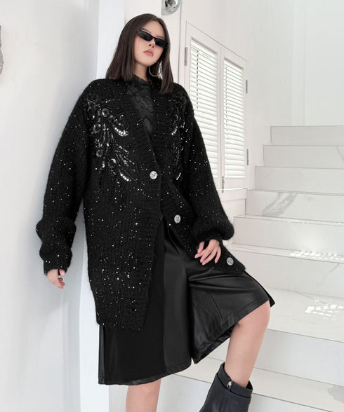 Sequin Knit Oversized Cardigan